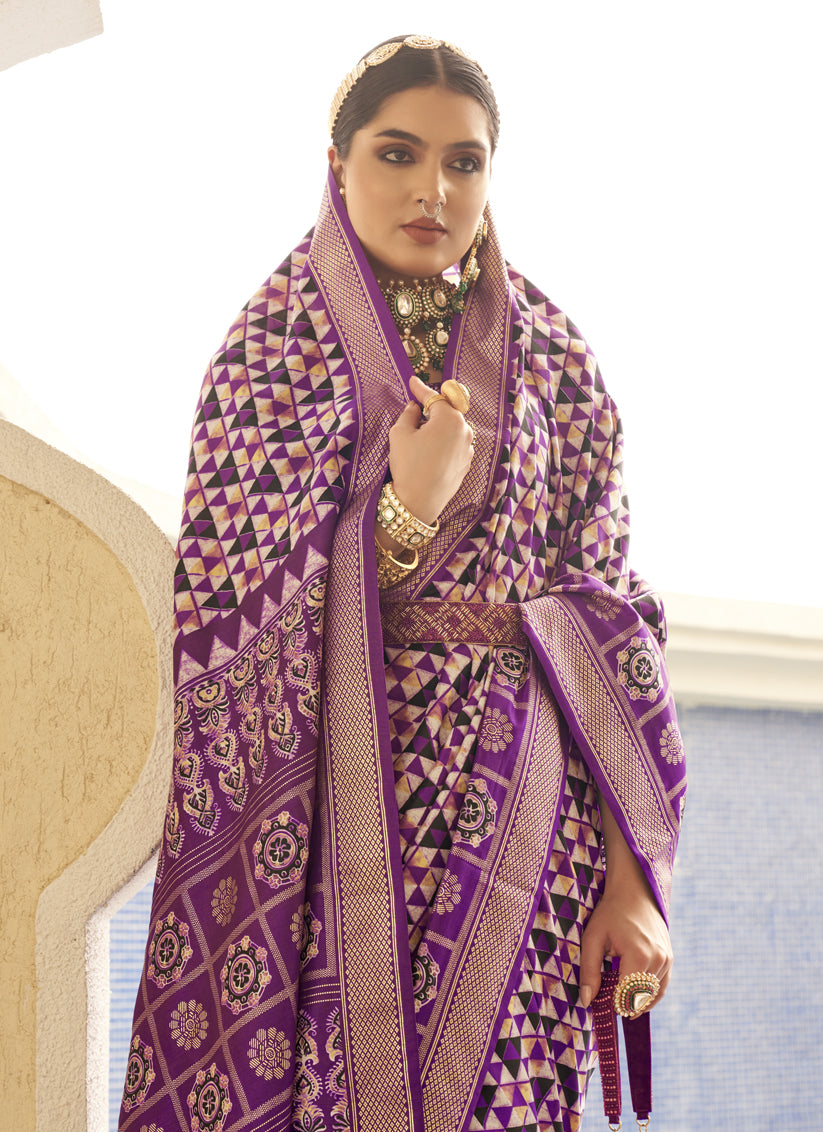 Magenta Silk Digital Printed Saree