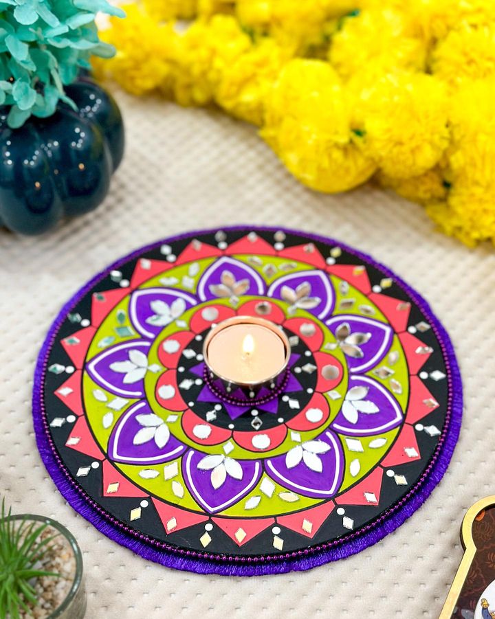 Purple Mandala ArtWork Candle Holder (8 inches)