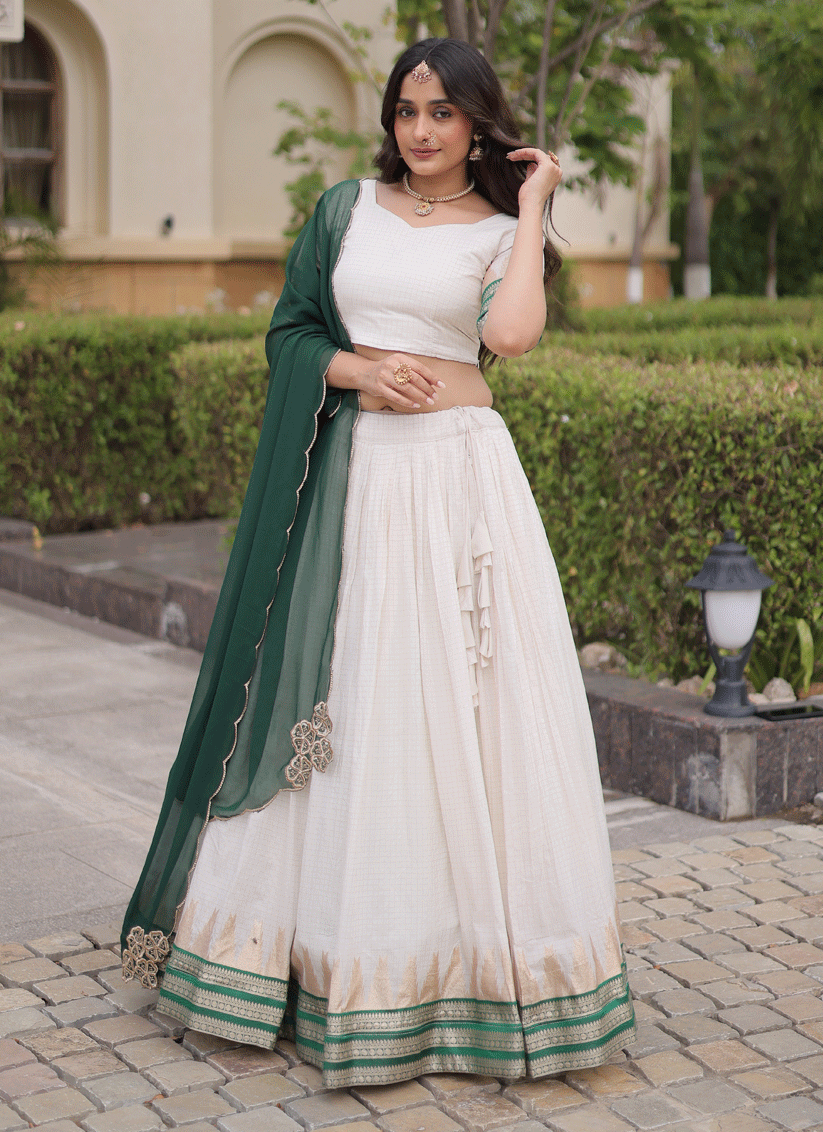 White Viscose Jacquard Designer Embroidered Chaniya Choli