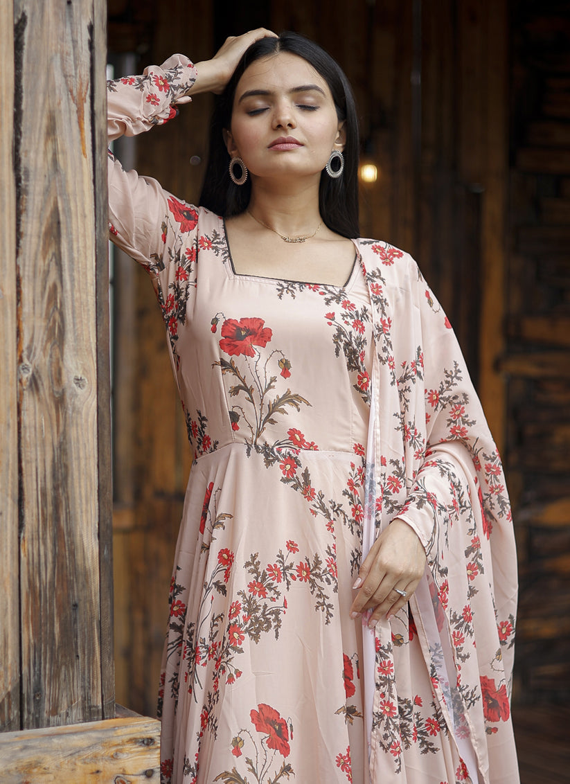 Blush Pink Faux Georgette Gown with Dupatta