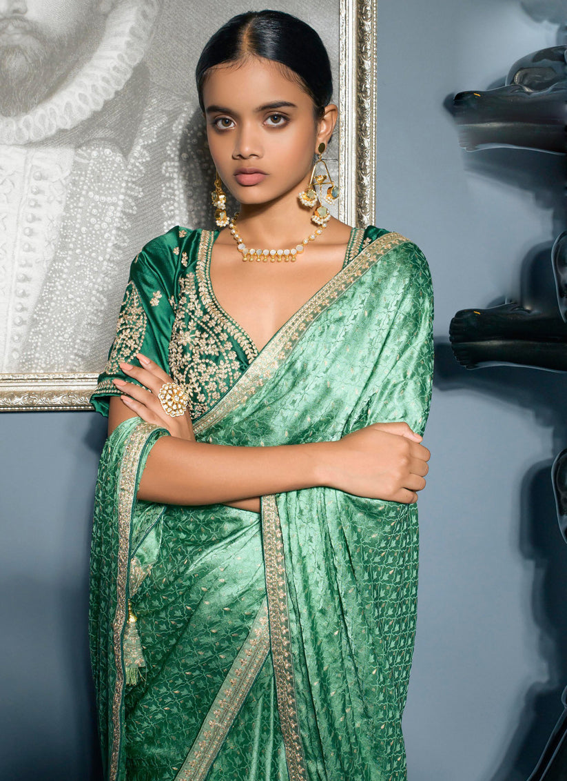 Mint Green Viscose Satin Wedding Saree