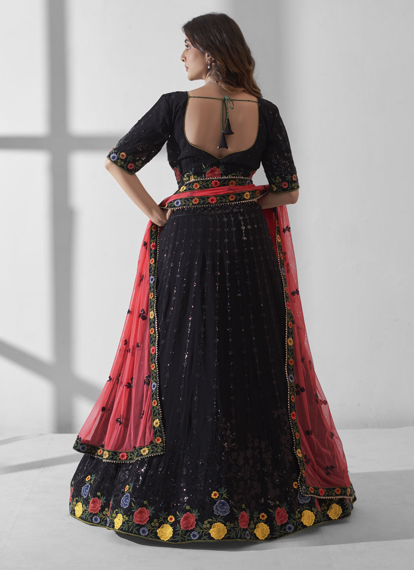 Black Georgette Embroidered Designer Lehenga Choli