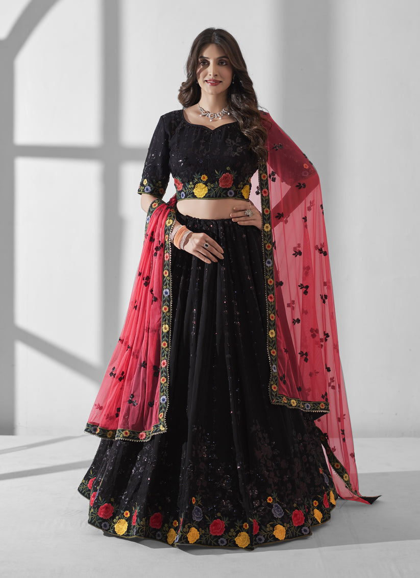 Black Georgette Embroidered Designer Lehenga Choli