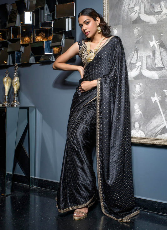 Black Viscose Satin Wedding Saree