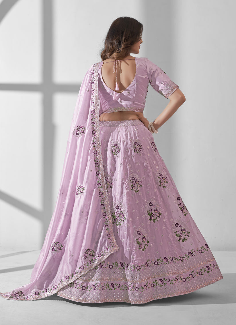 Lilac Pink Organza Embroidered Designer Lehenga Choli