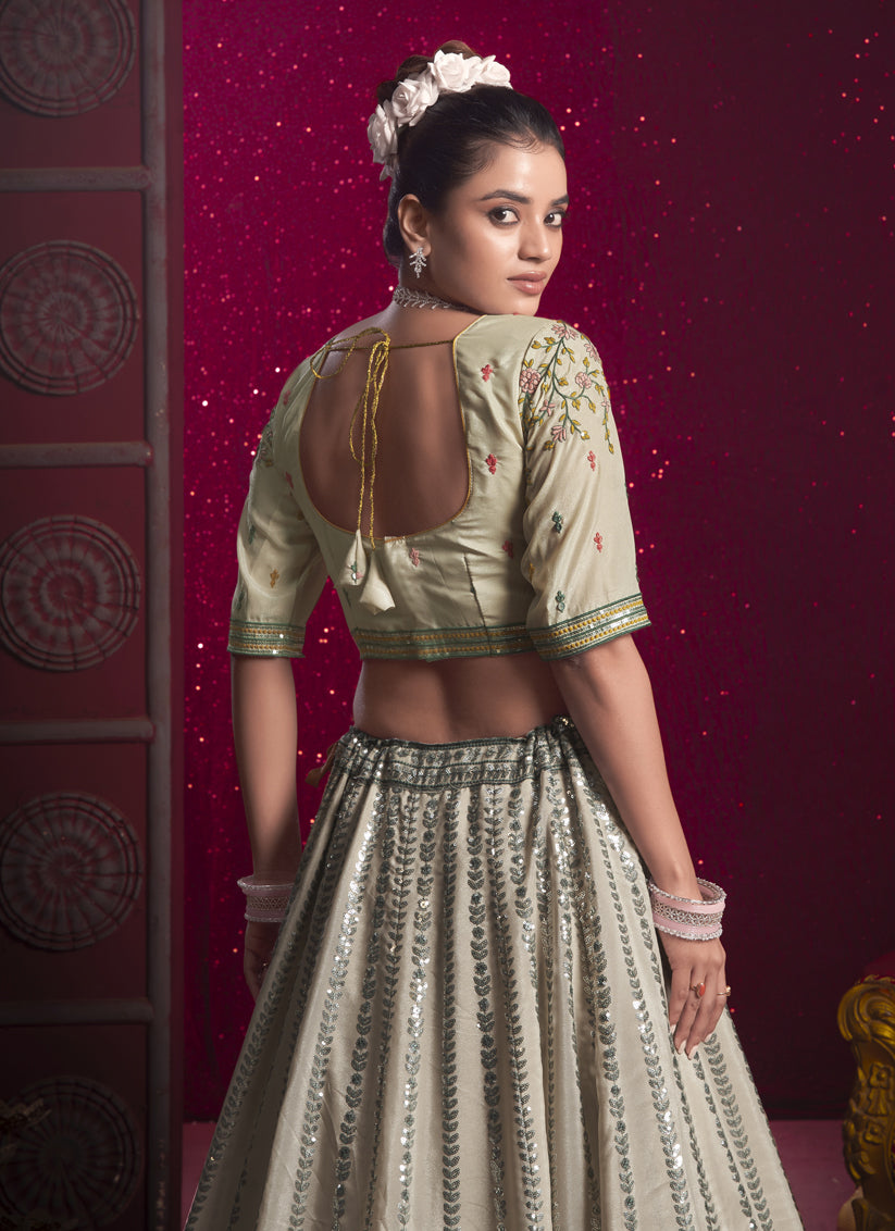 Ash Grey Silk Embroidered Wedding Lehenga Choli