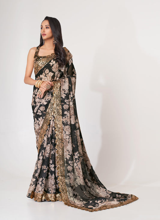 Black Organza Sequins Saree