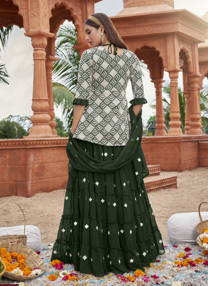 Forest Green Georgette Embroidered Lehenga Kameez