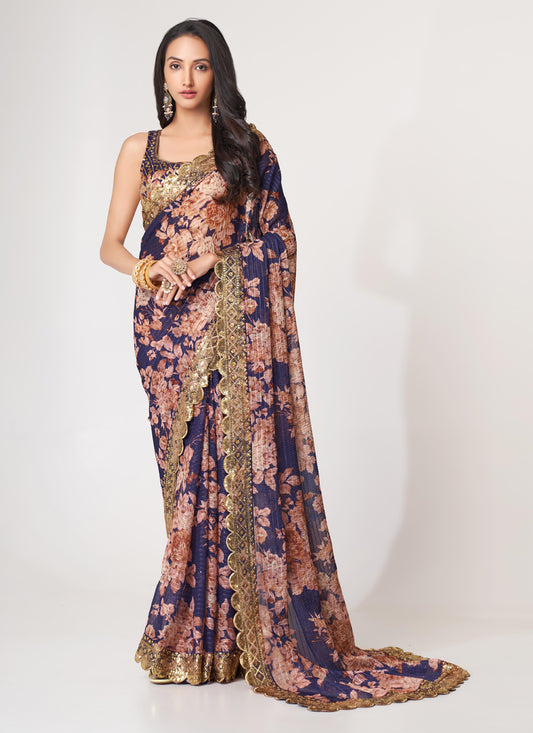 Violet Organza Sequins Saree