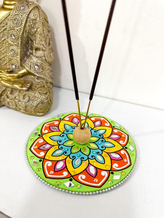 Green Mandala ArtWork Incense Stick Holder (4.5 inches)