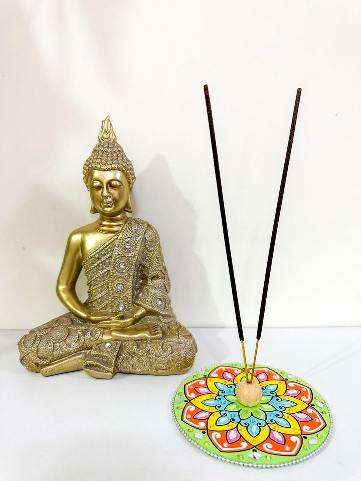 Green Mandala ArtWork Incense Stick Holder (4.5 inches)