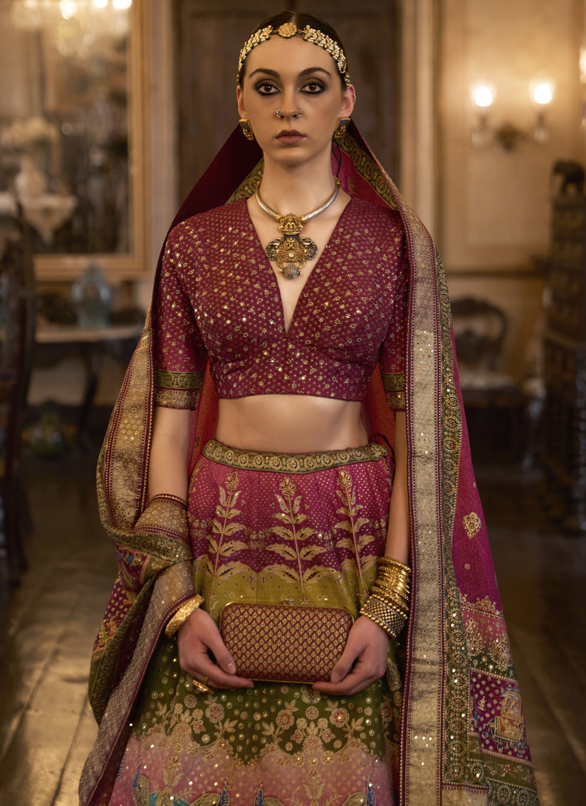 Multicolor Rajwadi Silk Embellished Lehenga Choli