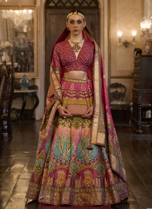 Multicolor Rajwadi Silk Embellished Lehenga Choli