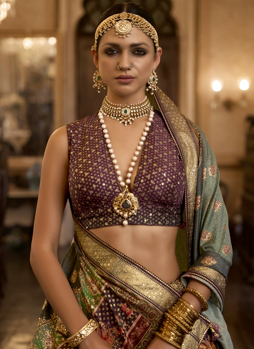 Multicolor Rajwadi Silk Embellished Lehenga Choli