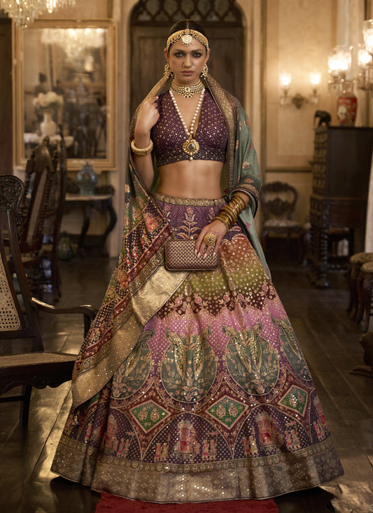 Multicolor Rajwadi Silk Embellished Lehenga Choli