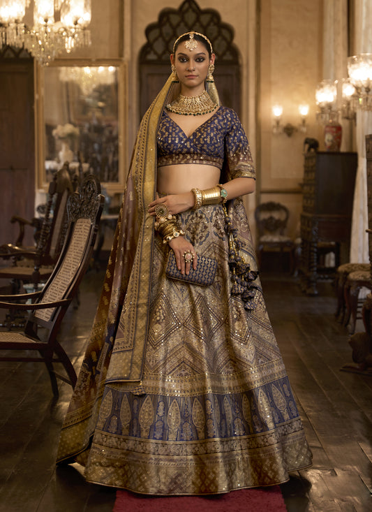 Dusty Beige Rajwadi Silk Embellished Lehenga Choli