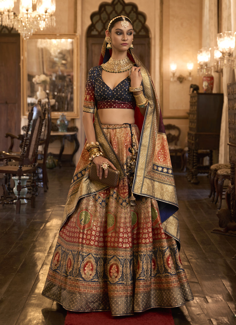 Multicolor Rajwadi Silk Embellished Lehenga Choli