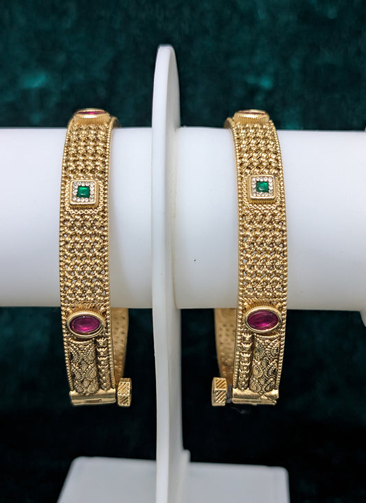 Meenakari Kemp Pearl Gold Plated Bangles For Women