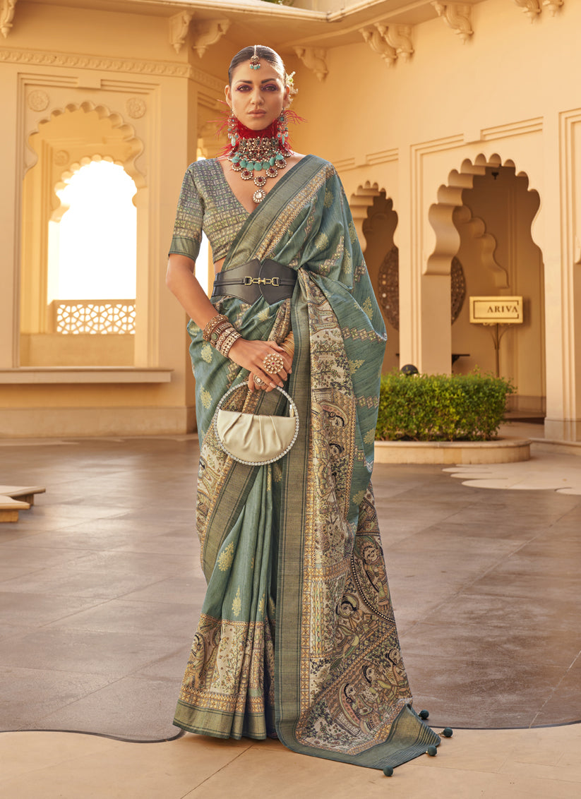 Moss Green Silk Saree for Festival