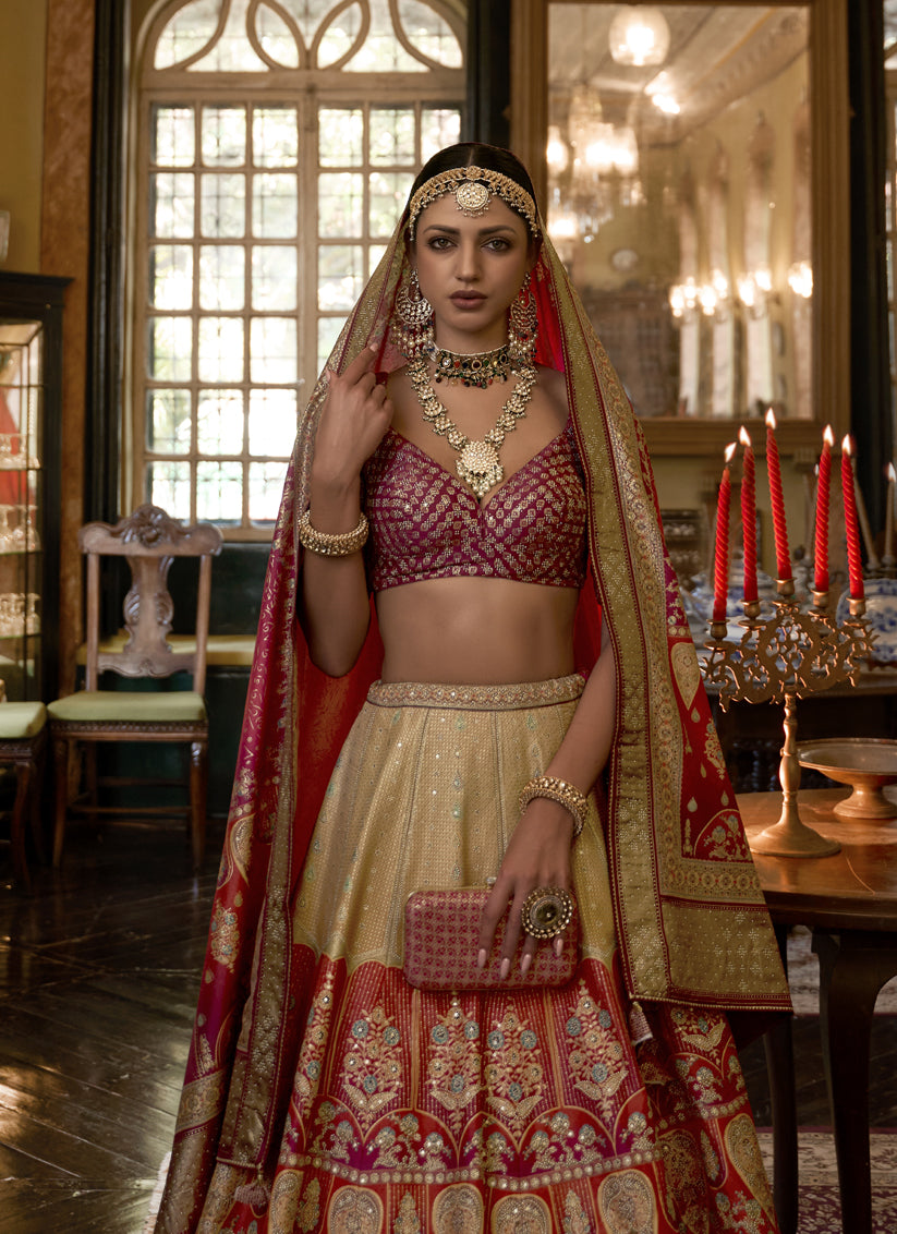 Multicolor Rajwadi Silk Embellished Lehenga Choli