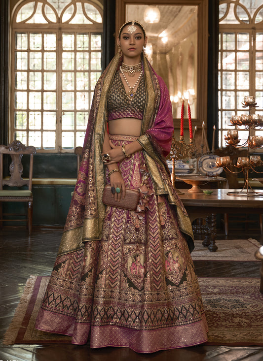 Multicolor Rajwadi Silk Embellished Lehenga Choli