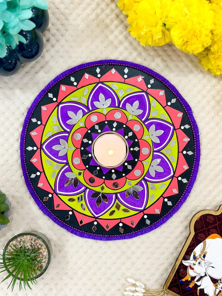 Purple Mandala ArtWork Candle Holder (8 inches)