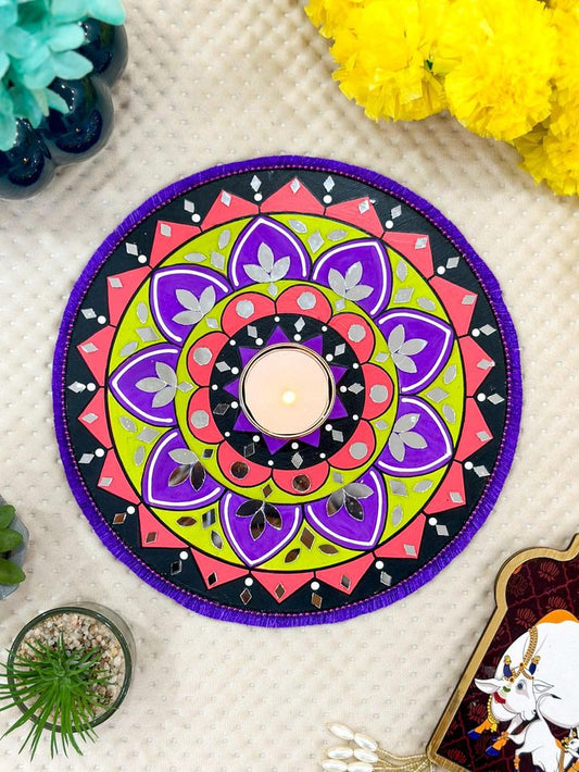 Purple Mandala ArtWork Candle Holder (8 inches)