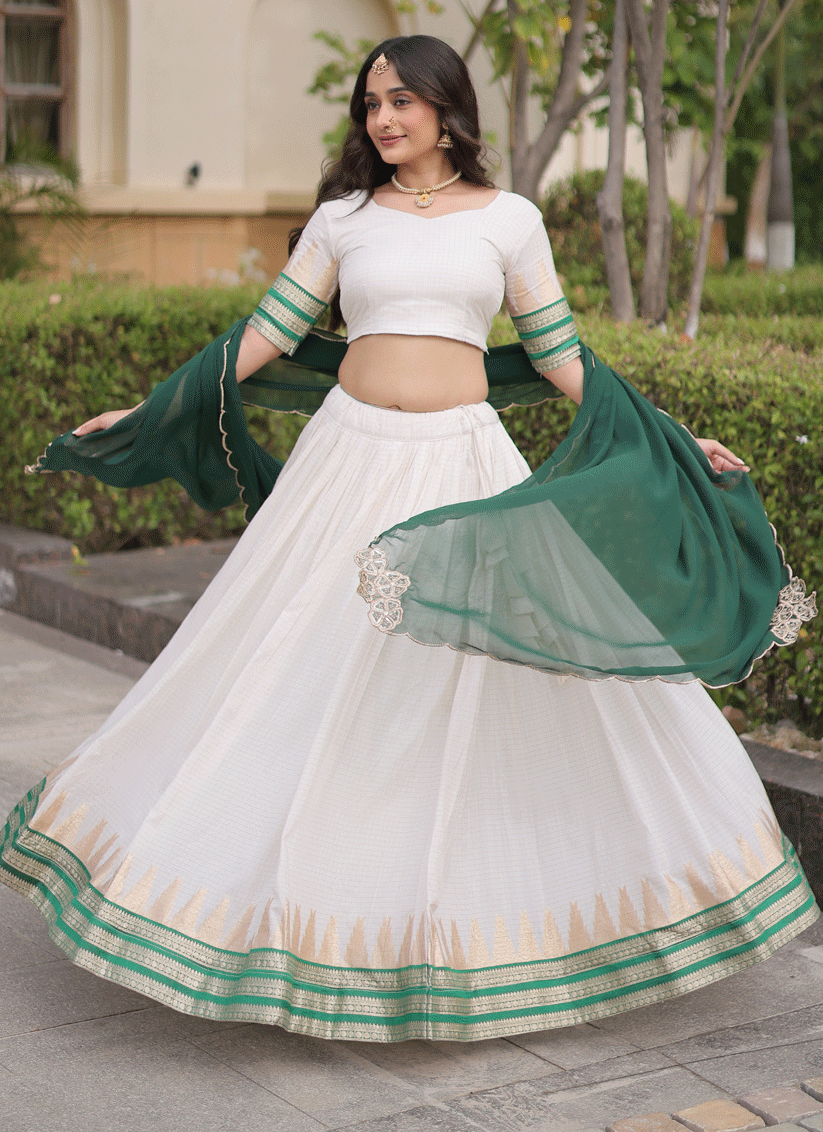 White Viscose Jacquard Designer Embroidered Chaniya Choli