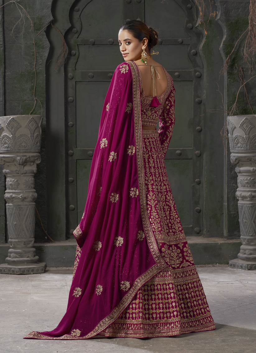 Magenta Georgette Embroidered Bridal Lehenga Choli