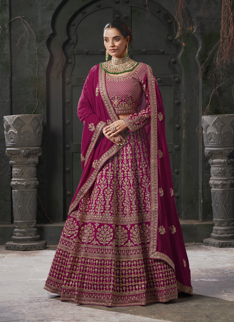 Magenta Georgette Embroidered Bridal Lehenga Choli