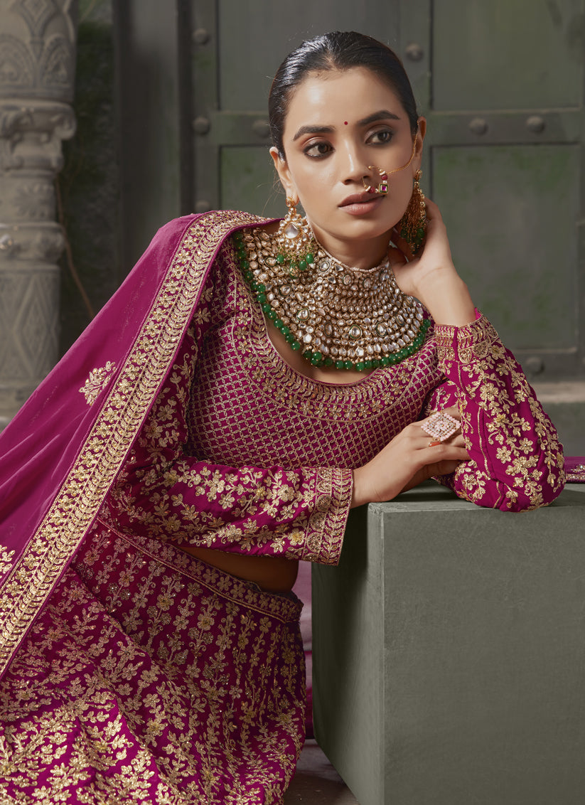 Magenta Georgette Embroidered Bridal Lehenga Choli