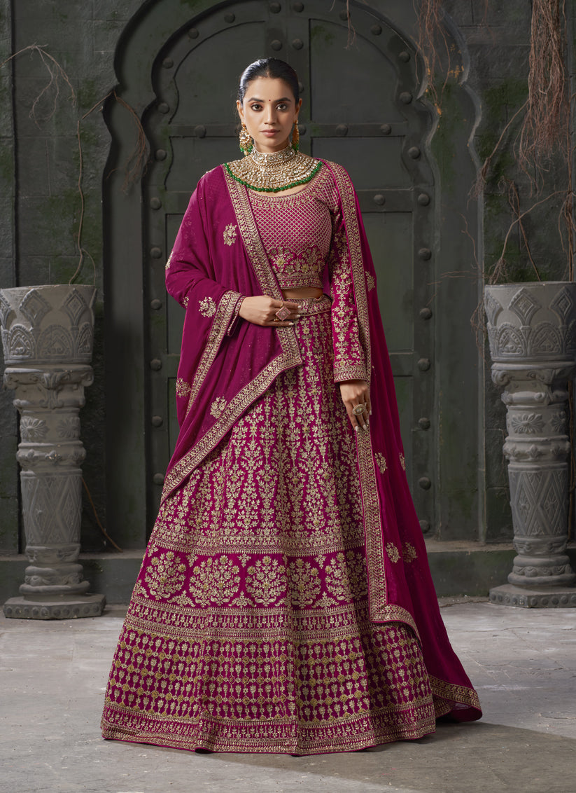 Magenta Georgette Embroidered Bridal Lehenga Choli