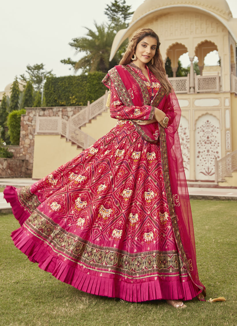 Red Pure Dola Jacquard Gown with Dupatta
