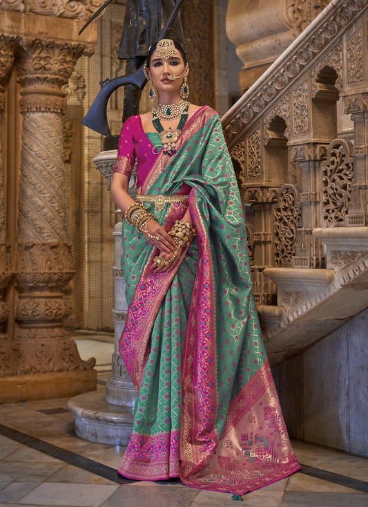 Rama Green Jacquard Woven Silk Saree