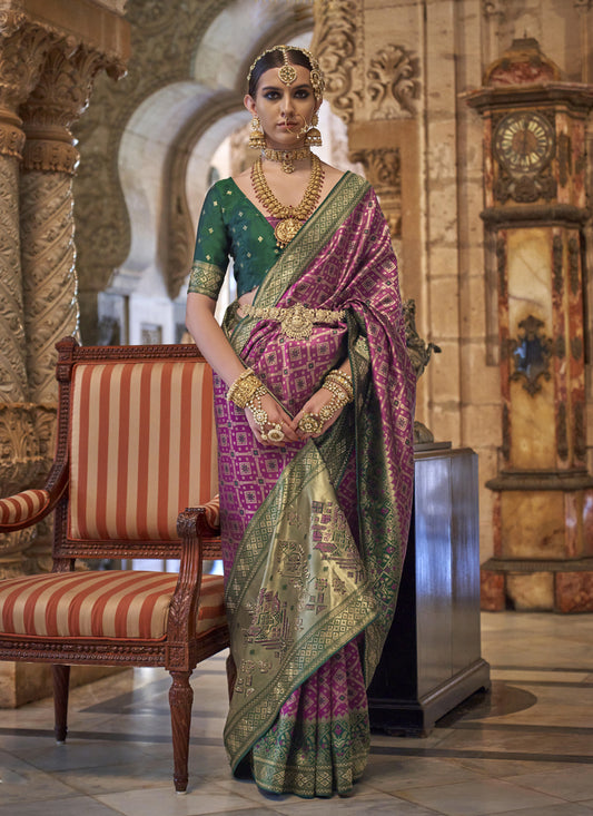 Magenta Jacquard Woven Silk Saree