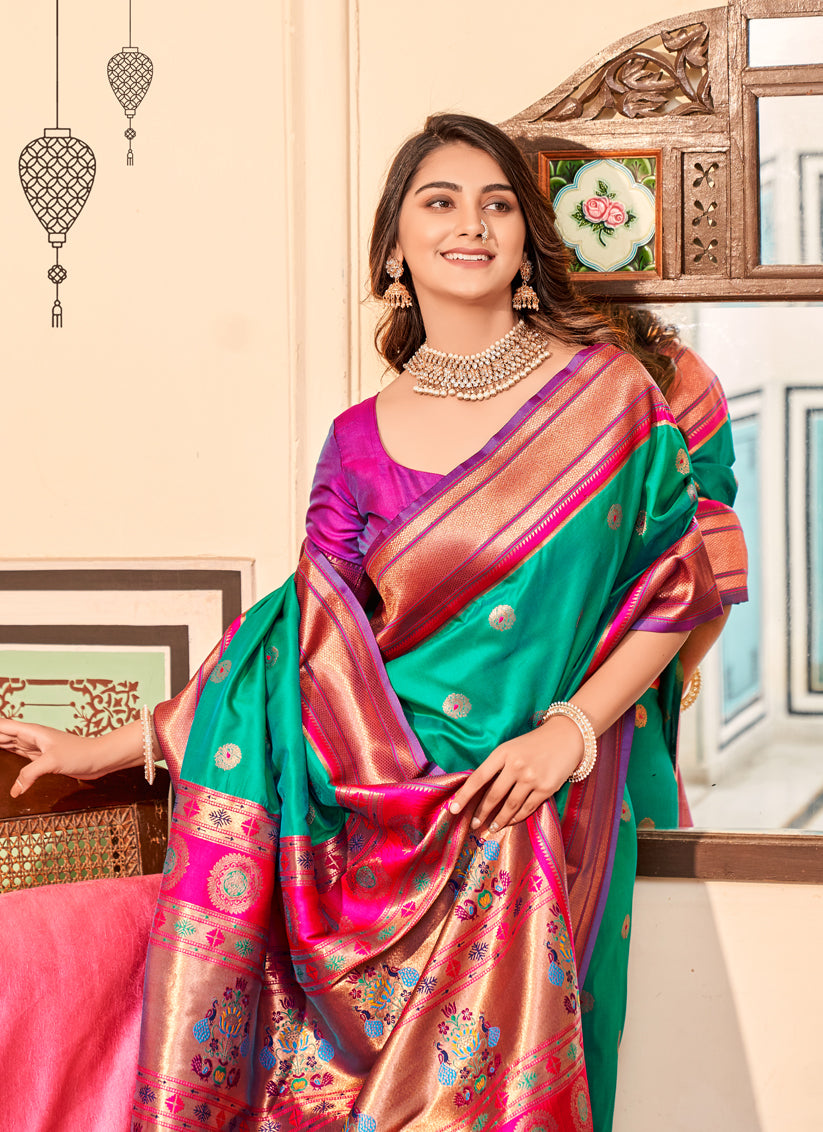 Sea Green Paithani Silk Zari Woven Saree