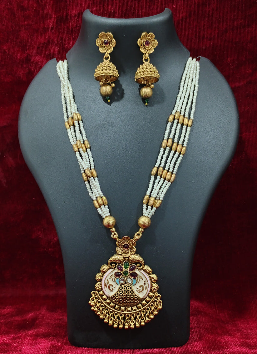 Gold Plated Meenakari Long Necklace Set