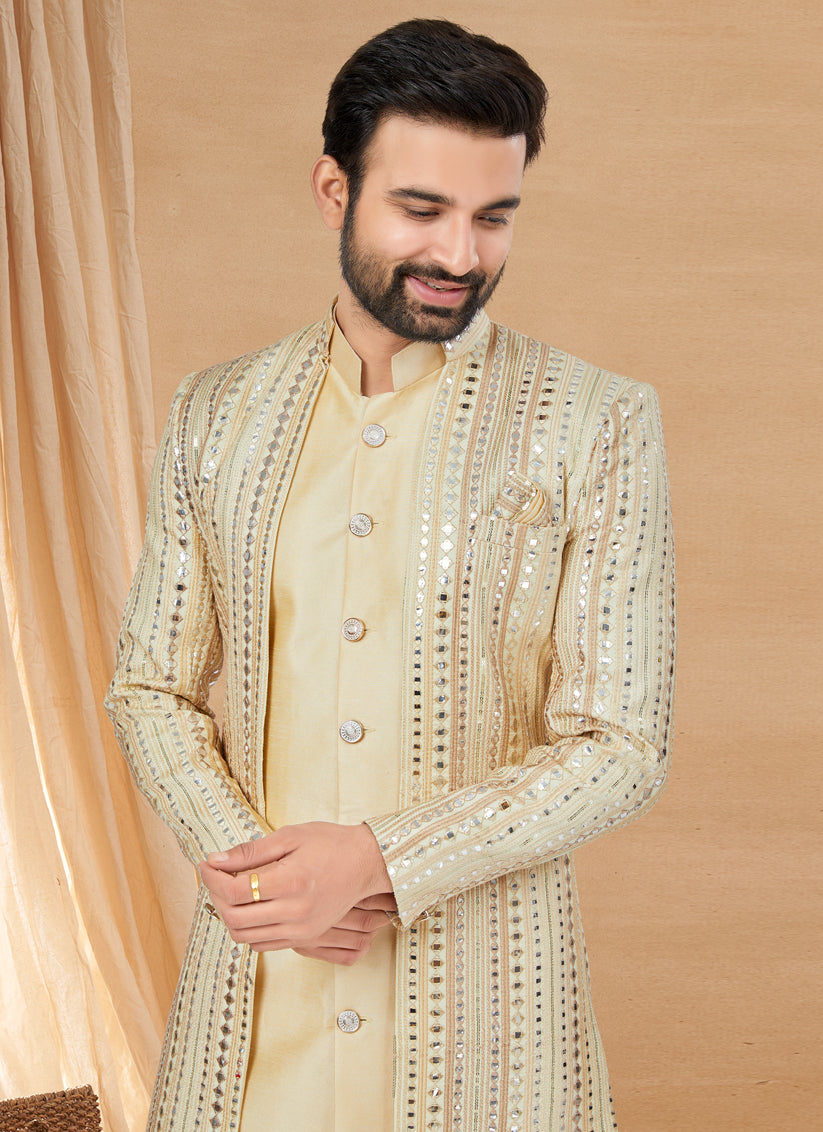 Beige Art Silk Jacket Style Designer Indo Western