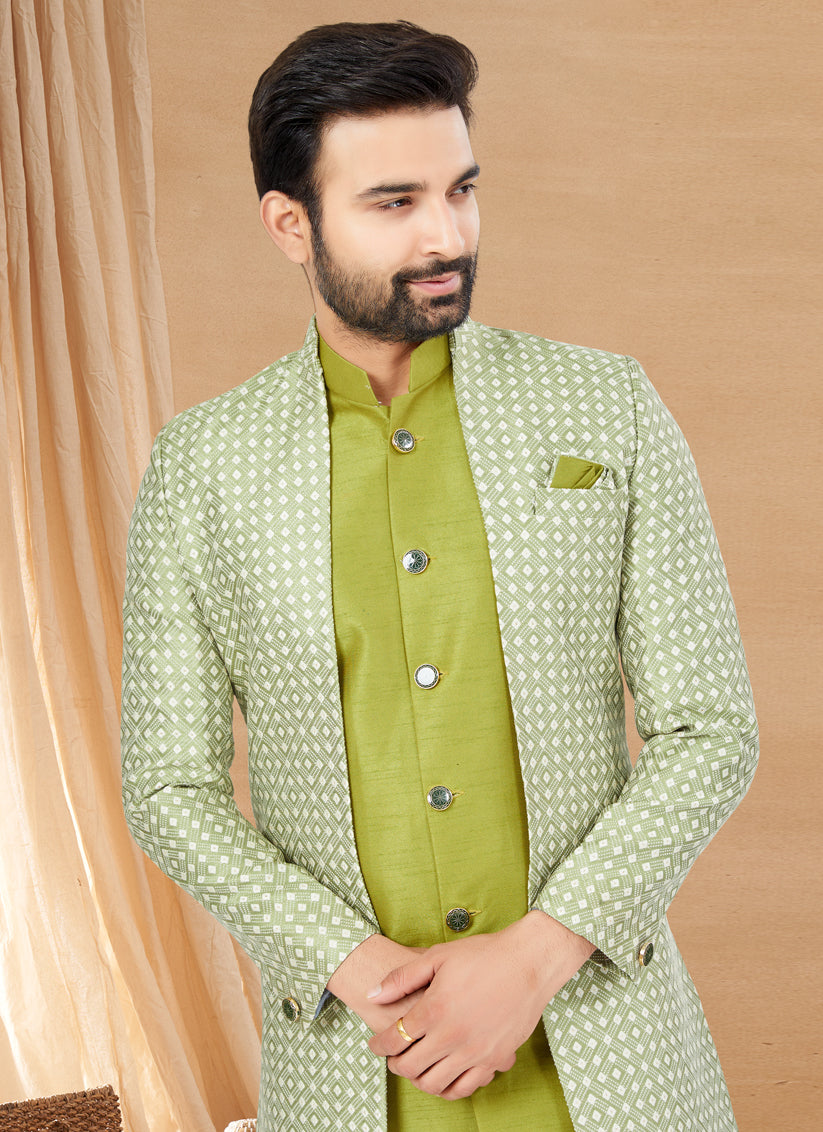 Light Green Art Silk Jacket Style Designer Indo Western
