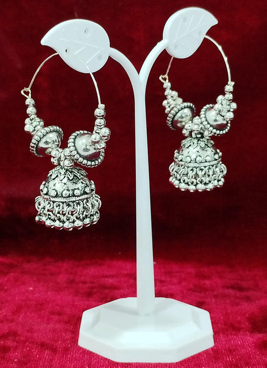 Silver Color Oxidised Heavy Earrings