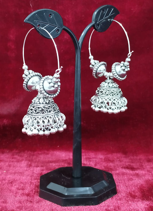 Silver Color Oxidised Heavy Earrings