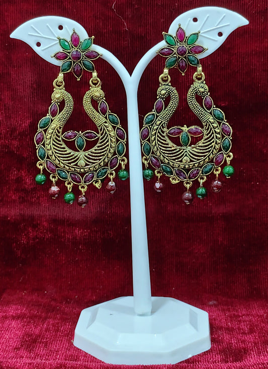 Multi Color Peacock  Heavy Stone Earrings