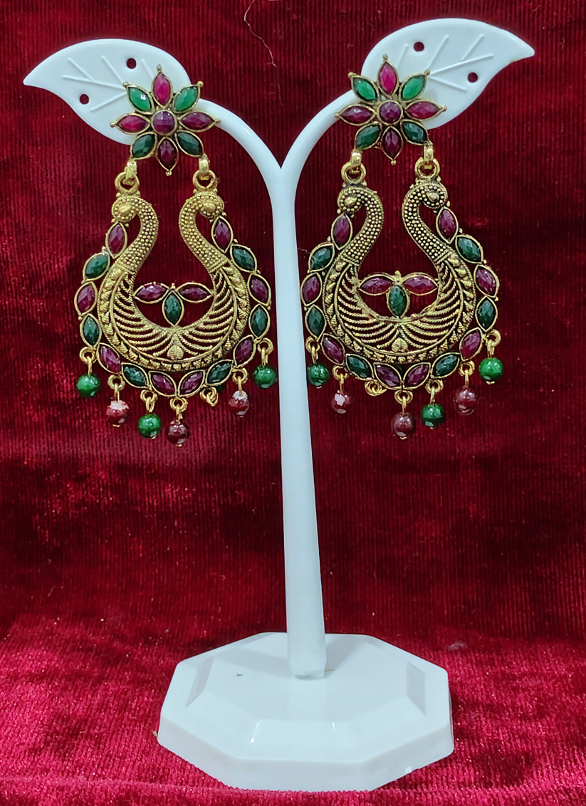 Multi Color Peacock  Heavy Stone Earrings
