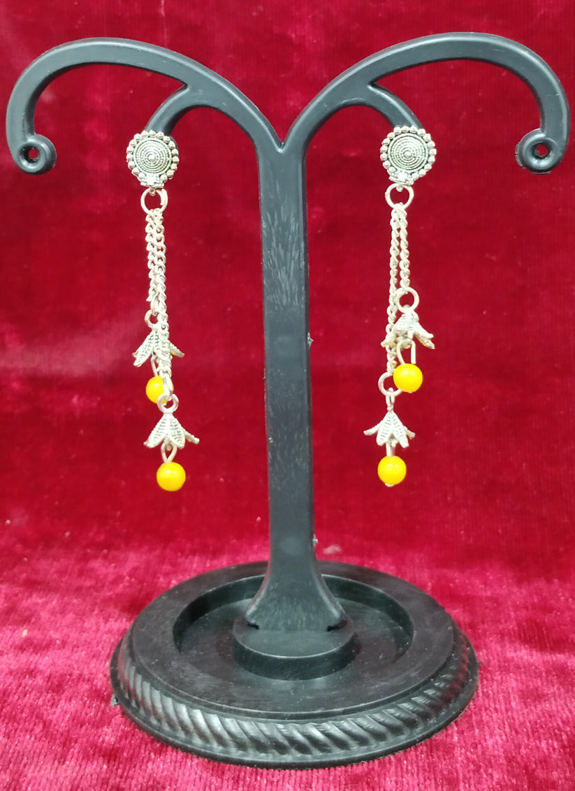 Yellow Oxidised Pearl Long Earrings