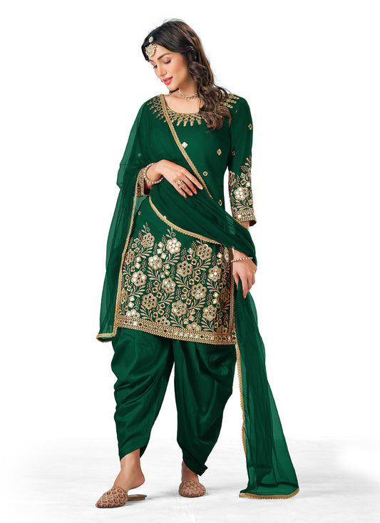 Green Art Silk Patiala Suit