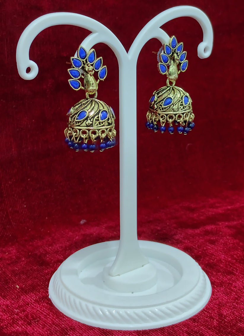 Blue Peacock Jhumka Earrings