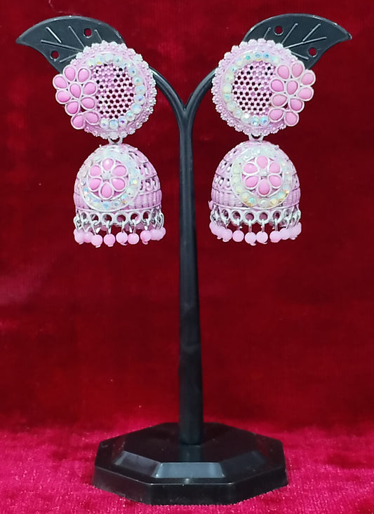 Pink Heavy Oxidised Earrings