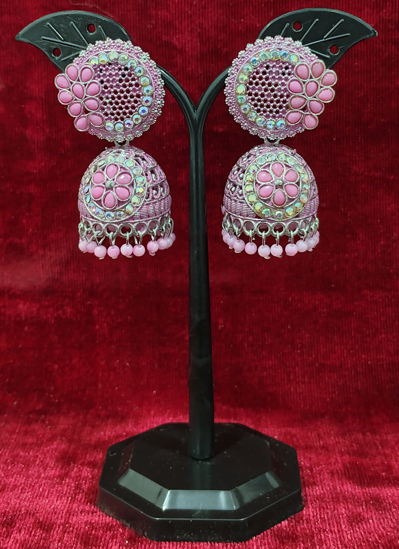 Pink Heavy Oxidised Earrings