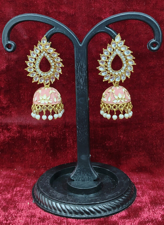 Pink Kundan Jumkha Earrings