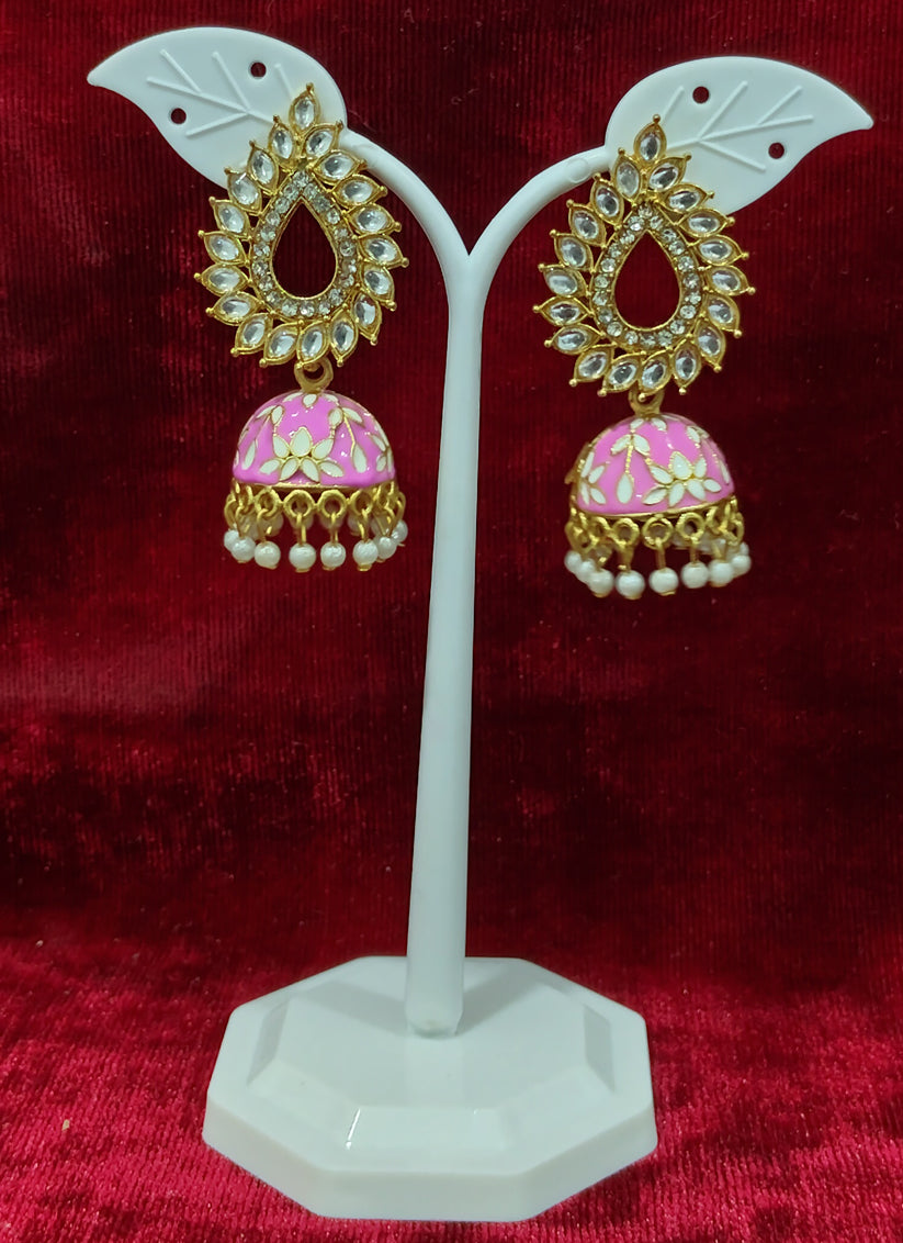 Pink Heavy Jhumka Earrings